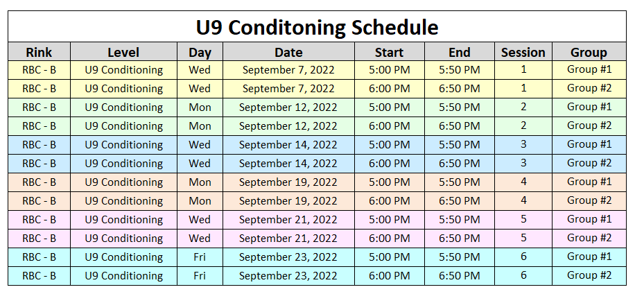 U9 Schedule