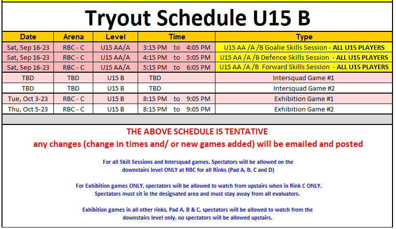 U15 bTryout Schedule - Ver Sept 12