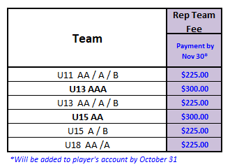 rep fee table updated